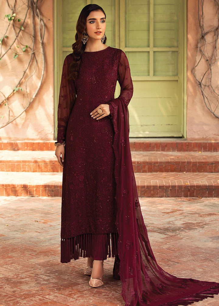 Farasha Embroidered Chiffon Suits Unstitched 3 Piece FSH21C-1 02 SANGRIA - Festive Collection