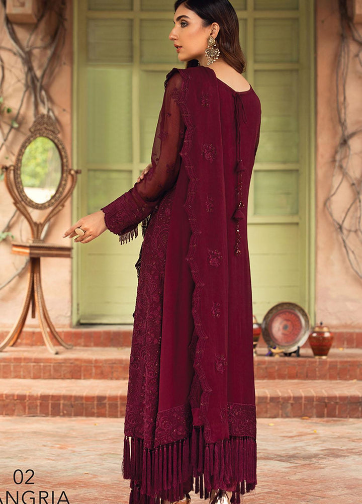 Farasha Embroidered Chiffon Suits Unstitched 3 Piece FSH21C-1 02 SANGRIA - Festive Collection