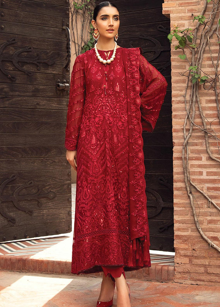Farasha Embroidered Chiffon Suits Unstitched 3 Piece FSH21C-1 04 CRIMSON - Festive Collection