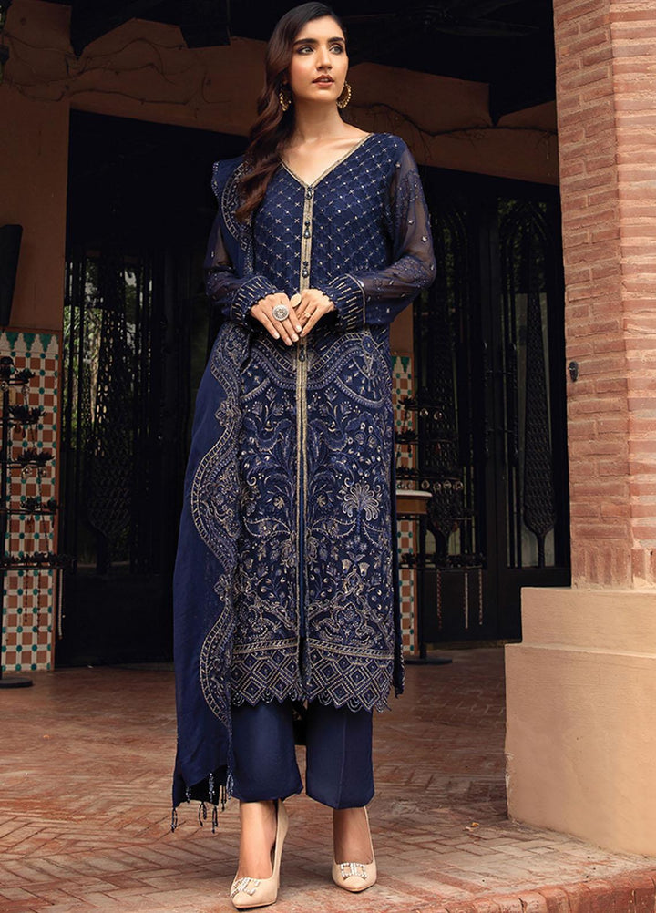 Farasha Embroidered Chiffon Suits Unstitched 3 Piece FSH21C-1 05 PRUSSIAN - Festive Collection