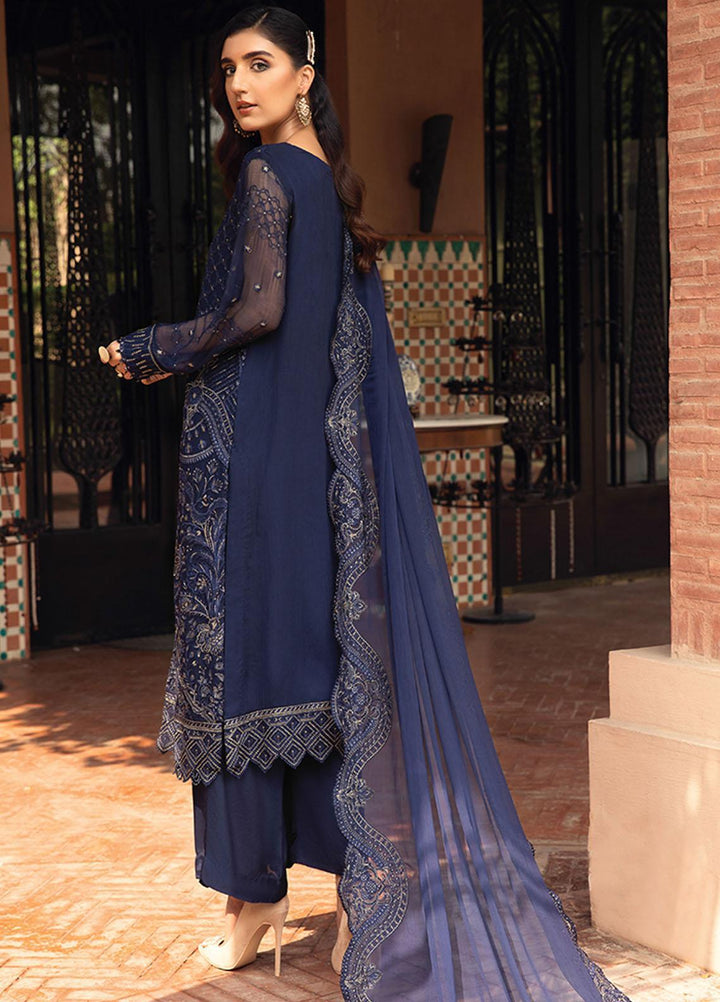 Farasha Embroidered Chiffon Suits Unstitched 3 Piece FSH21C-1 05 PRUSSIAN - Festive Collection