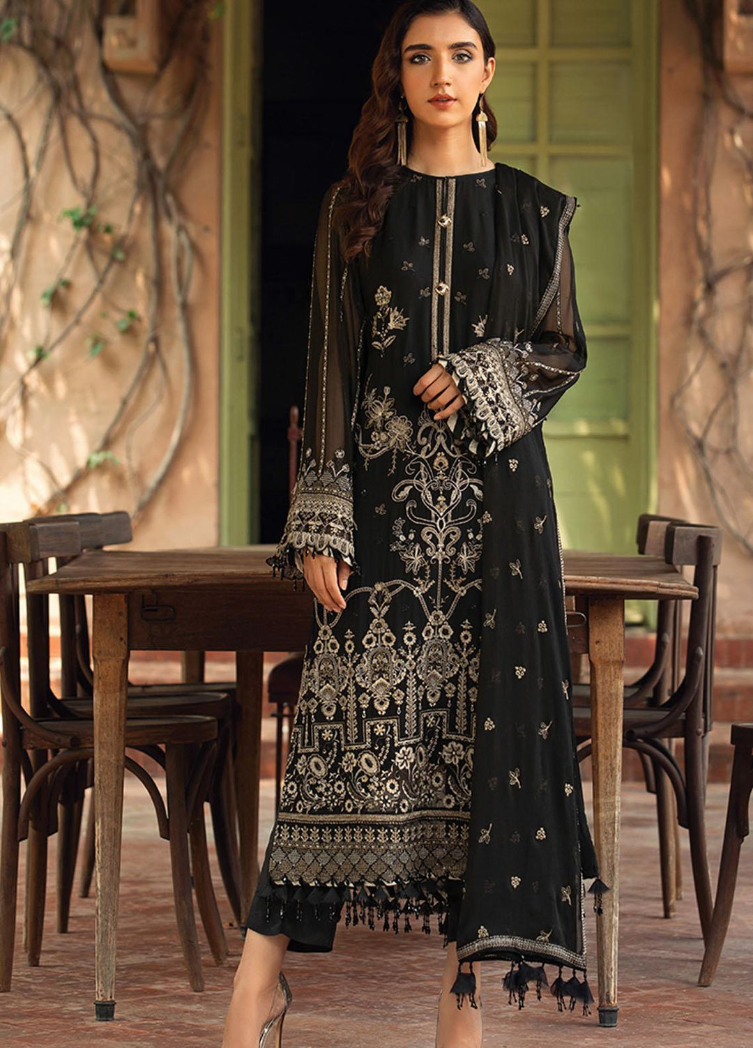 Farasha Embroidered Chiffon Suits Unstitched 3 Piece FSH21C-1 07 ONYX - Festive Collection