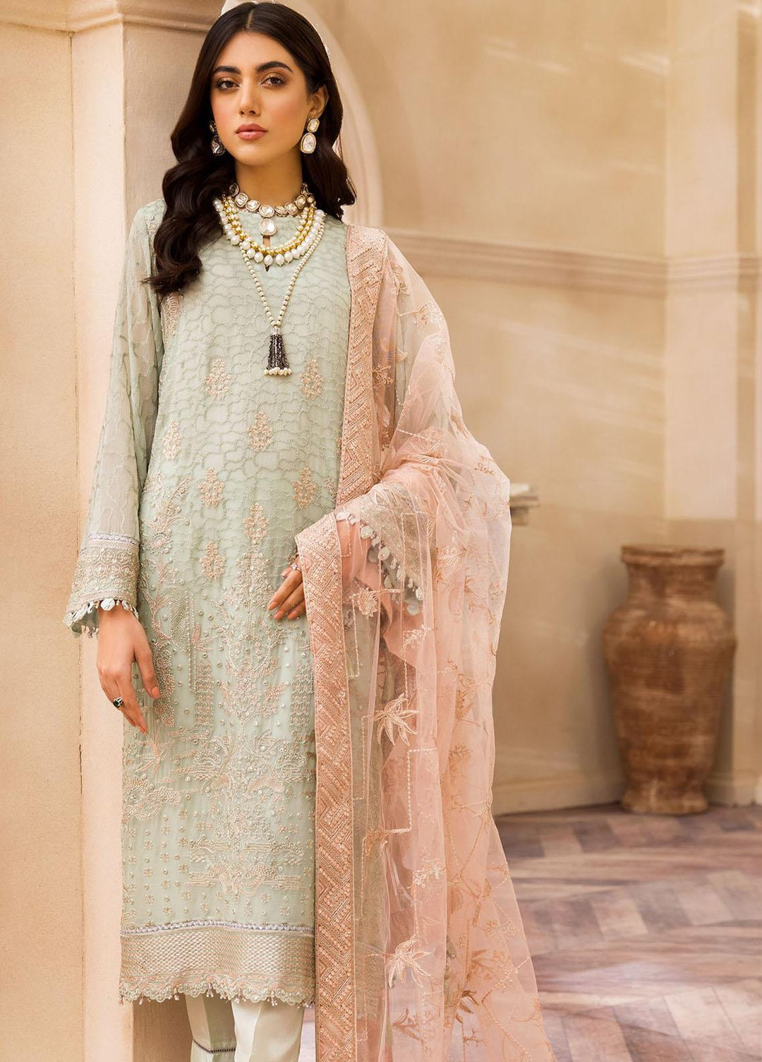 Farasha Embroidered Chiffon Suits Unstitched 3 Piece FSH22C 05 Breeze - Luxury Collection