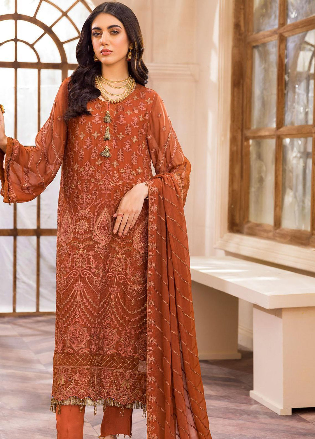 Farasha Embroidered Chiffon Suits Unstitched 3 Piece FSH22C 07 Harmony - Luxury Collection