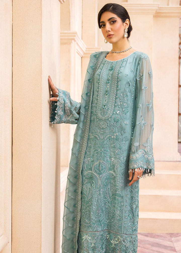 Farasha Embroidered Chiffon Suits Unstitched 3 Piece FSH22C 08 Sea Swirl - Luxury Collection