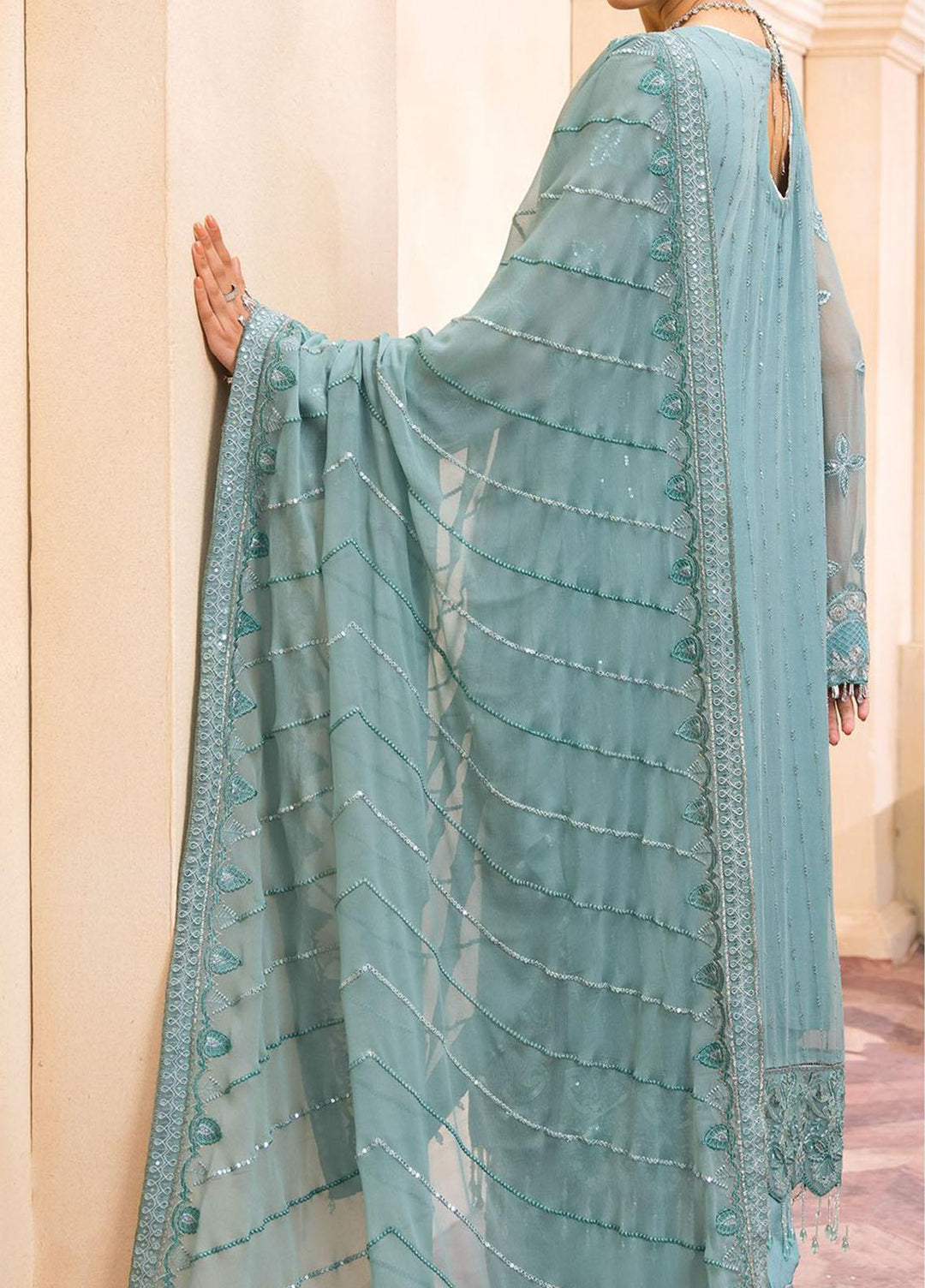 Farasha Embroidered Chiffon Suits Unstitched 3 Piece FSH22C 08 Sea Swirl - Luxury Collection