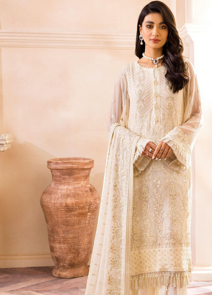 Farasha Embroidered Chiffon Suits Unstitched 3 Piece FSH22C 10 Creme - Luxury Collection