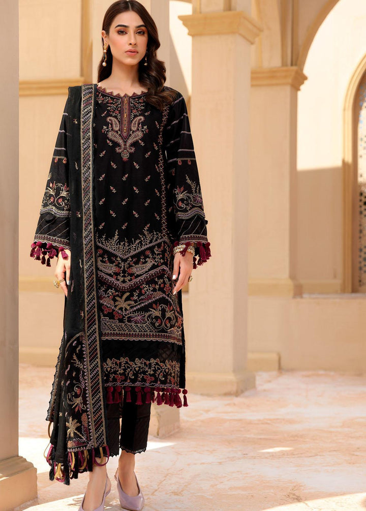 Farasha Embroidered Lawn Suit Unstitched 3 Piece FSH22FL 01 Charcoal - Festive Collection