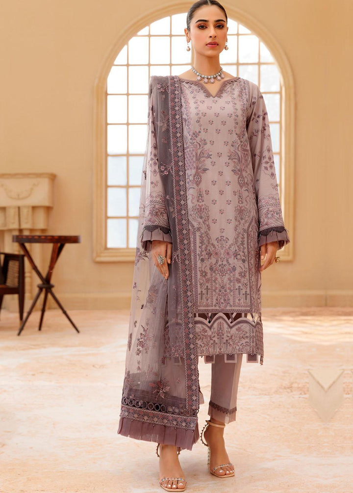Farasha Embroidered Lawn Suit Unstitched 3 Piece FSH22FL 02 Dusty Mauve - Festive Collection