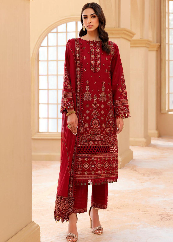 Farasha Embroidered Lawn Suit Unstitched 3 Piece FSH22FL 03 Red Hibiscus - Festive Collection