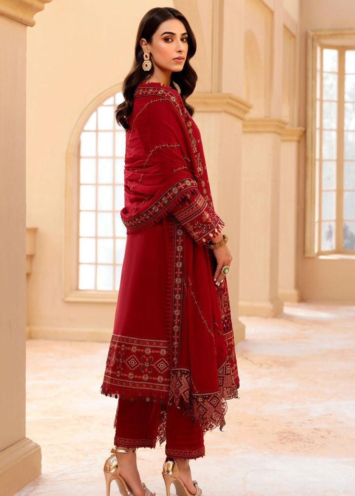 Farasha Embroidered Lawn Suit Unstitched 3 Piece FSH22FL 03 Red Hibiscus - Festive Collection