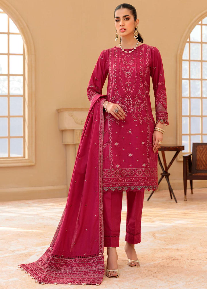 Farasha Embroidered Lawn Suit Unstitched 3 Piece FSH22FL 05 Pink Sorbet - Festive Collection