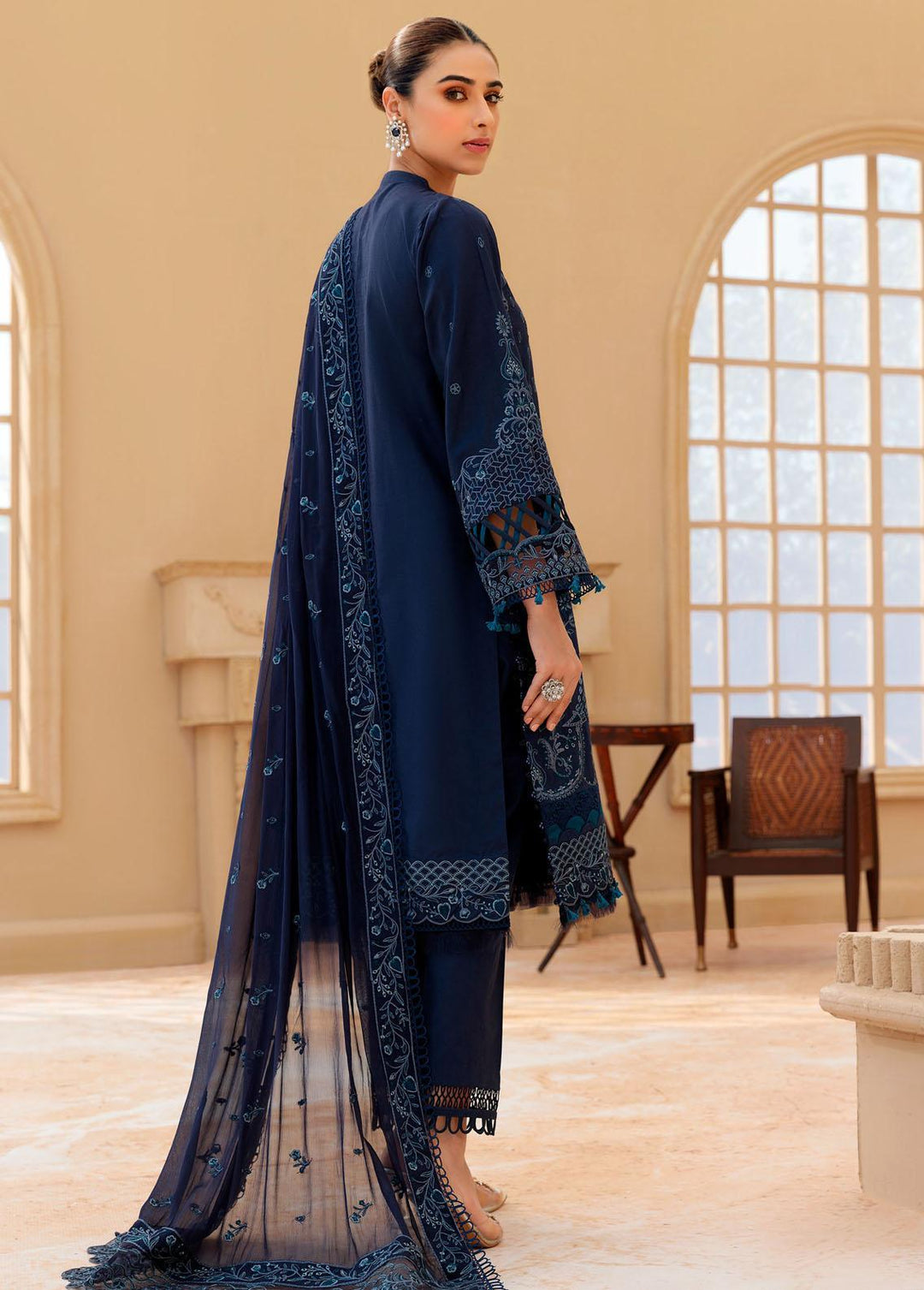 Farasha Embroidered Lawn Suit Unstitched 3 Piece FSH22FL 06 Midnight Blue - Festive Collection