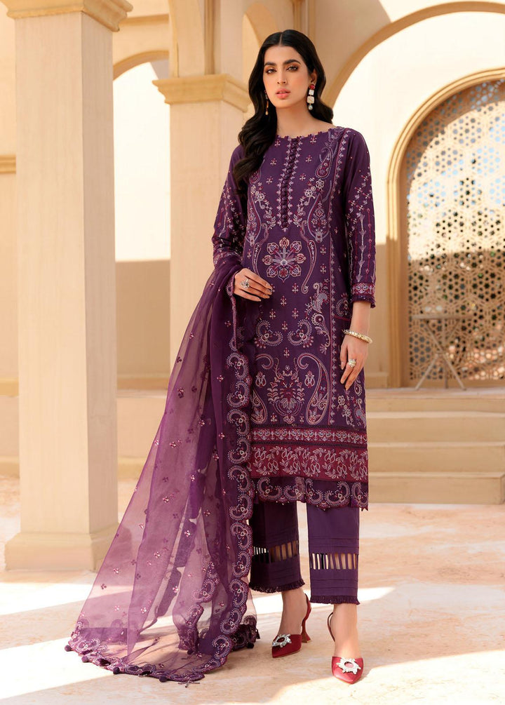 Farasha Embroidered Lawn Suit Unstitched 3 Piece FSH22FL 08 Purple Essence - Festive Collection