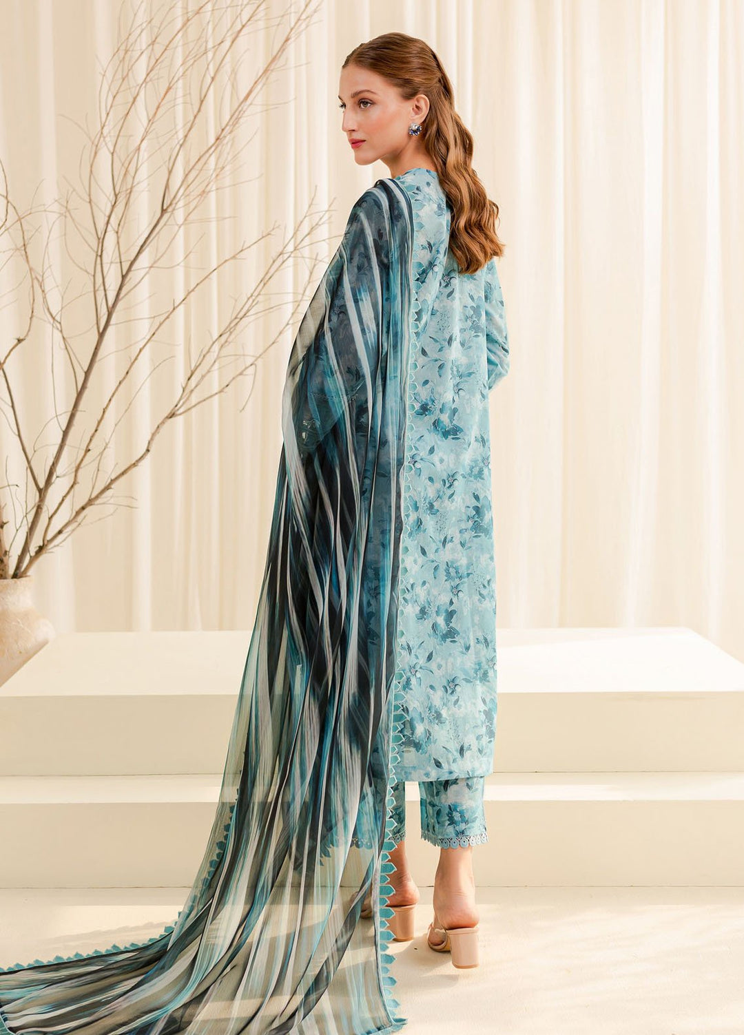 Farasha Embroidered Lawn Suits Unstitched 3 Piece FSH24PE D-01 Aqua Beryl - Summer Collection