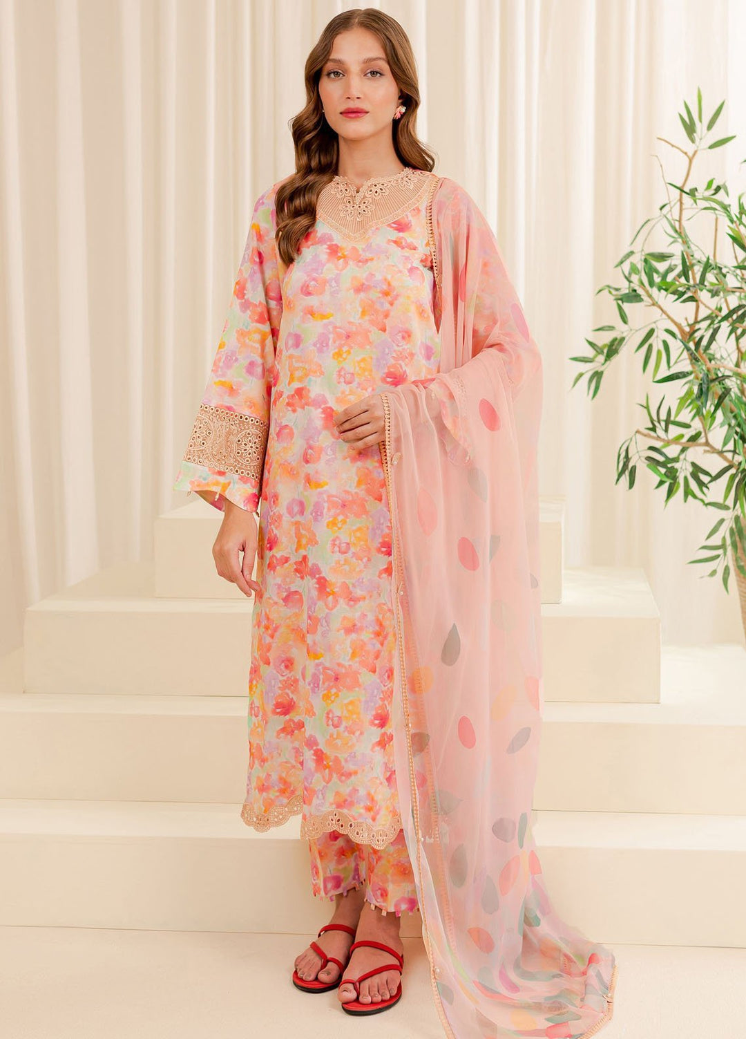 Farasha Embroidered Lawn Suits Unstitched 3 Piece FSH24PE D-03 Ethnic Dew - Summer Collection