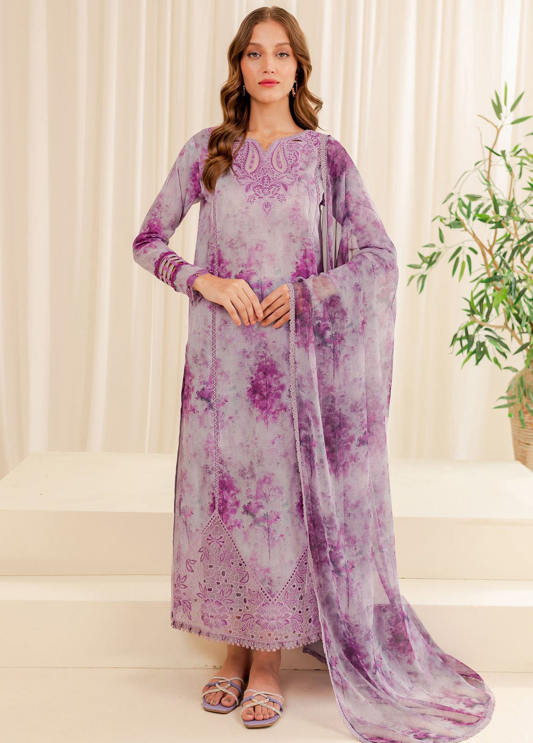 Farasha Embroidered Lawn Suits Unstitched 3 Piece FSH24PE D-05 Winesome Glory - Summer Collection