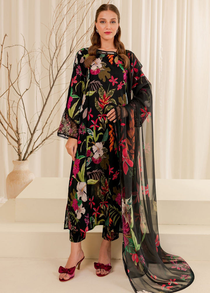 Farasha Embroidered Lawn Suits Unstitched 3 Piece FSH24PE D-07 Ebony Passion - Summer Collection