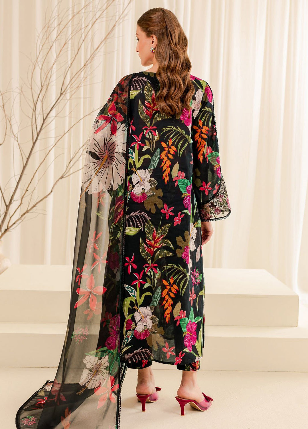 Farasha Embroidered Lawn Suits Unstitched 3 Piece FSH24PE D-07 Ebony Passion - Summer Collection