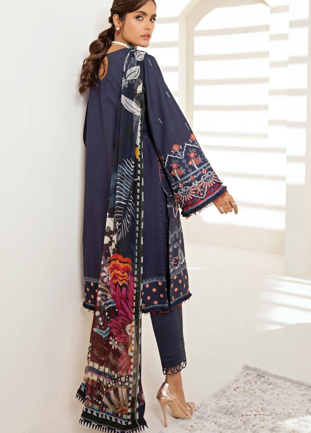Farasha Embroidered Lawn Suits Unstitched 3 Piece FSH21-L2 01 Navy Romance - Festive Collection