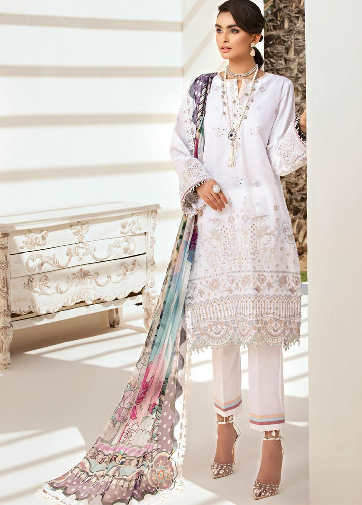 Farasha Embroidered Lawn Suits Unstitched 3 Piece FSH21-L2 02 Mystic Ivory - Festive Collection