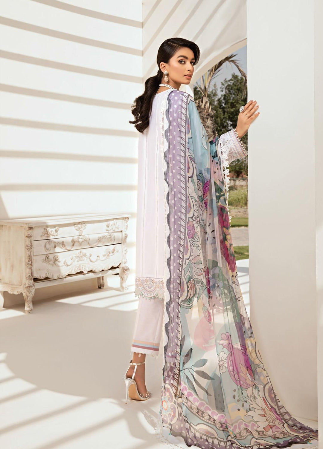 Farasha Embroidered Lawn Suits Unstitched 3 Piece FSH21-L2 02 Mystic Ivory - Festive Collection