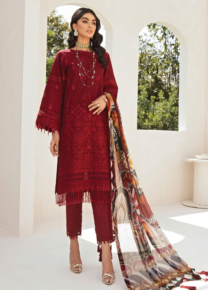 Farasha Embroidered Lawn Suits Unstitched 3 Piece FSH21-L2 04 Scarlet Musk - Festive Collection