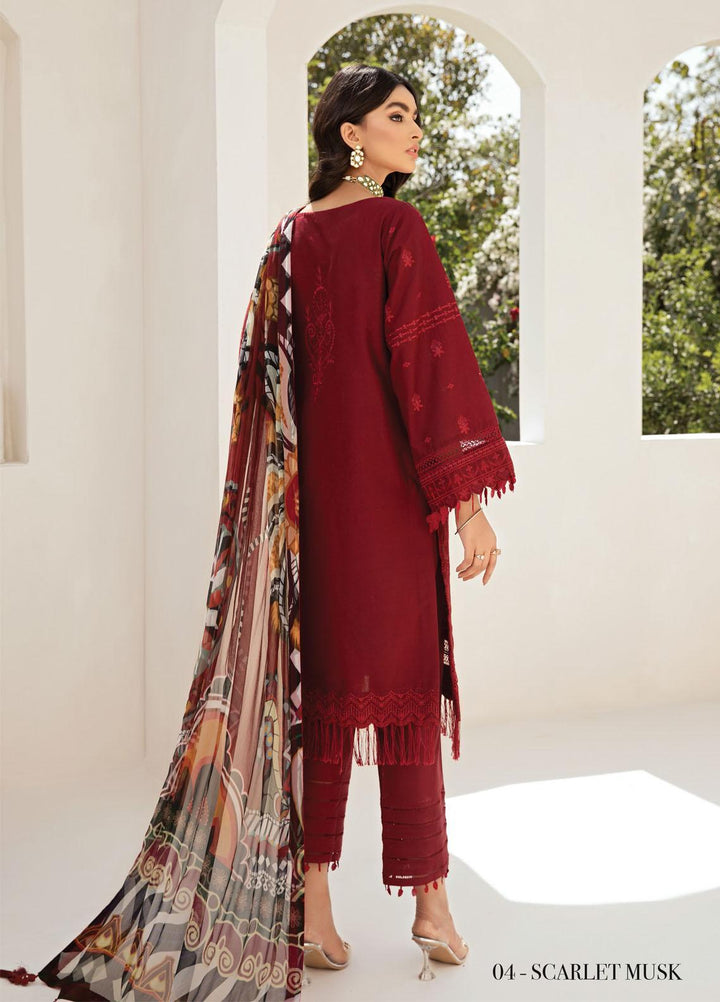Farasha Embroidered Lawn Suits Unstitched 3 Piece FSH21-L2 04 Scarlet Musk - Festive Collection