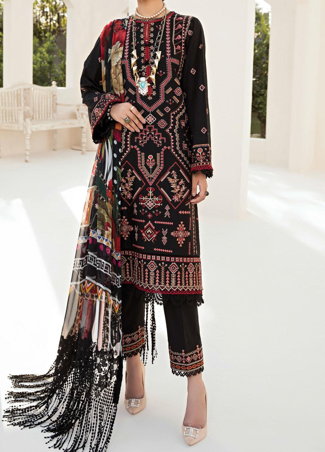 Farasha Embroidered Lawn Suits Unstitched 3 Piece FSH21-L2 06 Black Treasure - Festive Collection