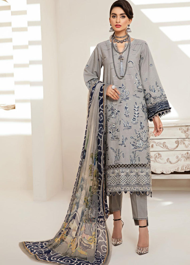 Farasha Embroidered Lawn Suits Unstitched 3 Piece FSH21-L2 10 Earl Grey - Festive Collection