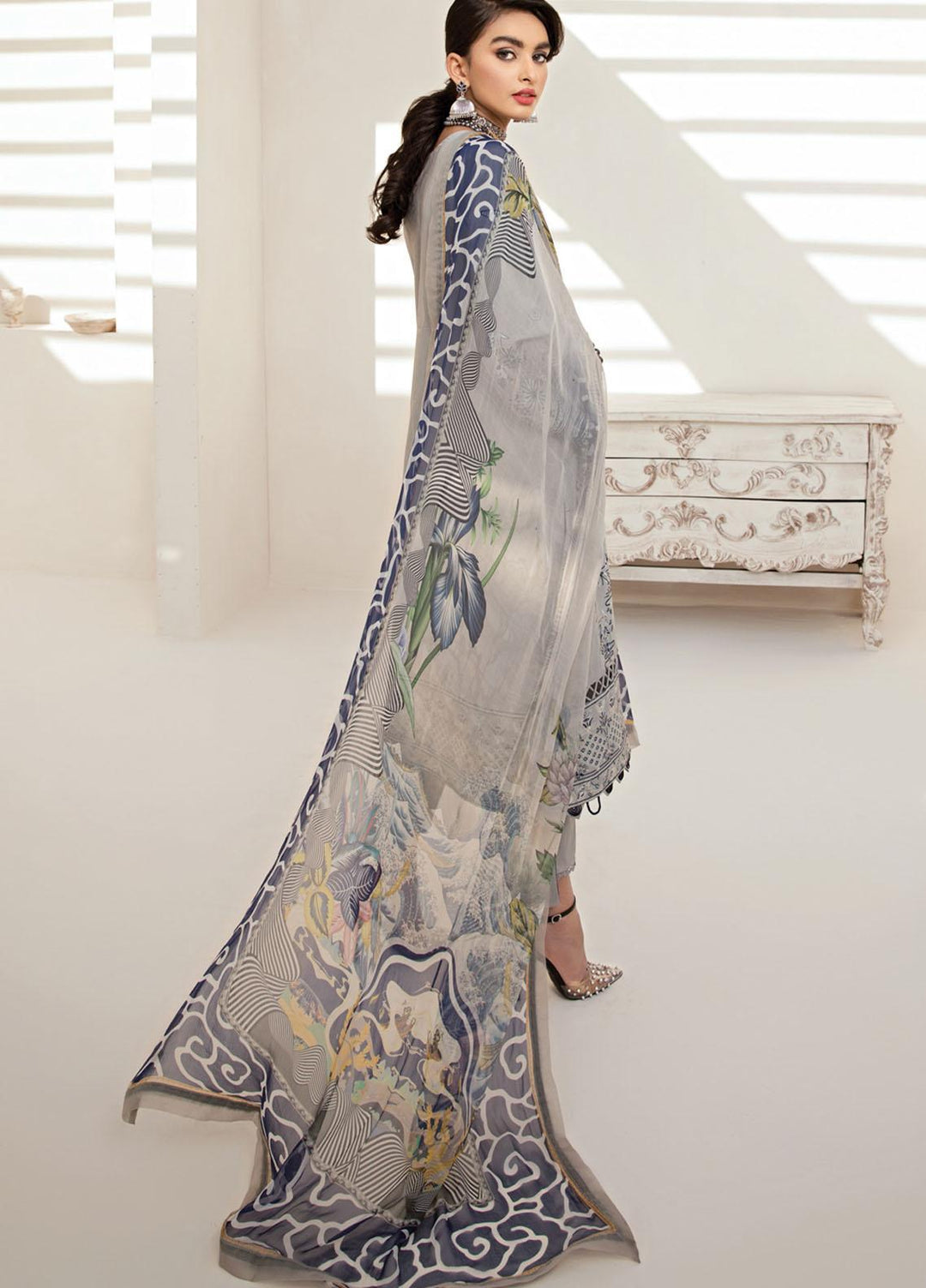 Farasha Embroidered Lawn Suits Unstitched 3 Piece FSH21-L2 10 Earl Grey - Festive Collection