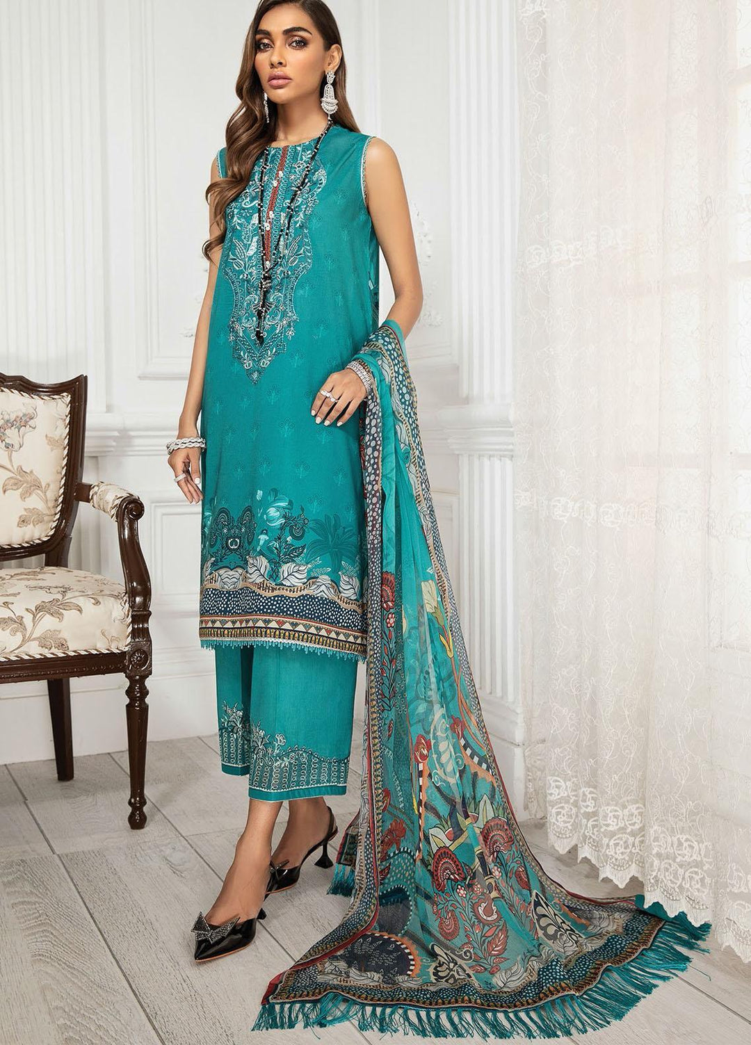 Farasha Embroidered Lawn Suits Unstitched 3 Piece FSH21-L3 03 Crown Jewel - Festive Collection