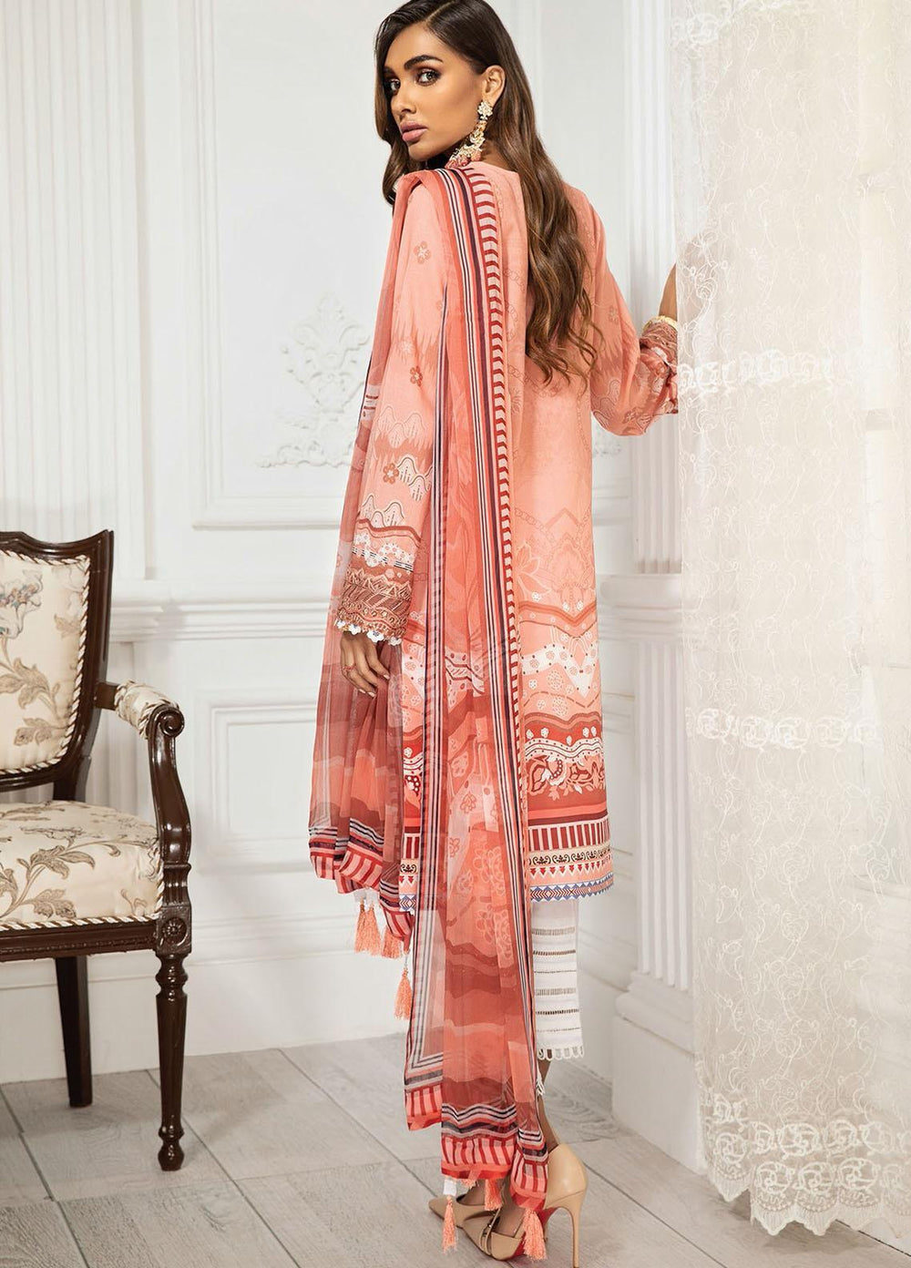 Farasha Embroidered Lawn Suits Unstitched 3 Piece FSH21-L3 04 Peach Peony - Festive Collection