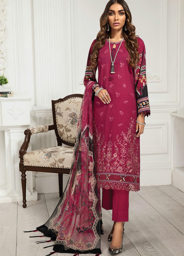 Farasha Embroidered Lawn Suits Unstitched 3 Piece FSH21-L3 06 Fuchsia Rose - Festive Collection