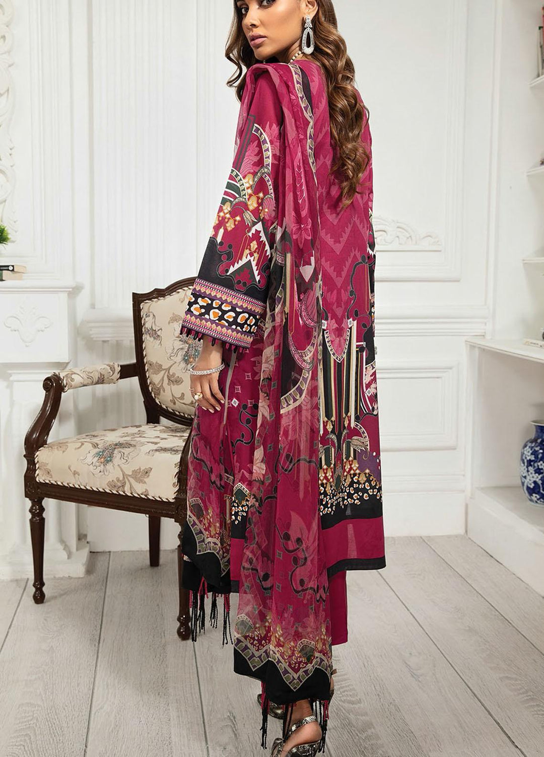 Farasha Embroidered Lawn Suits Unstitched 3 Piece FSH21-L3 06 Fuchsia Rose - Festive Collection