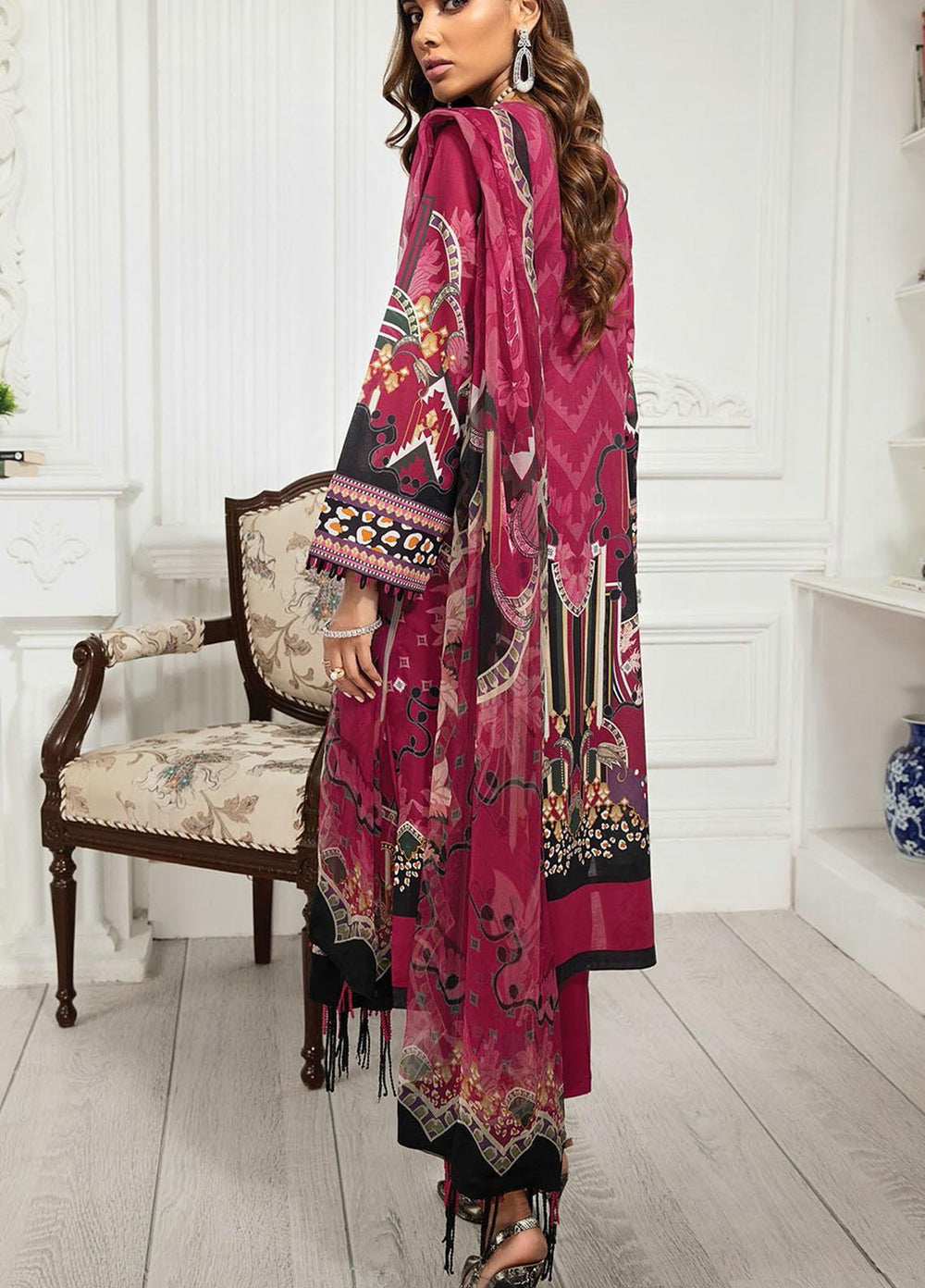 Farasha Embroidered Lawn Suits Unstitched 3 Piece FSH21-L3 06 Fuchsia Rose - Festive Collection