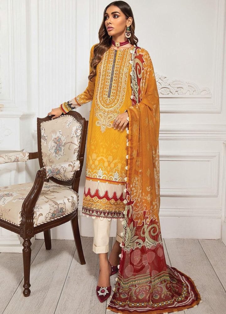 Farasha Embroidered Lawn Suits Unstitched 3 Piece FSH21-L3 08 Marigold - Festive Collection
