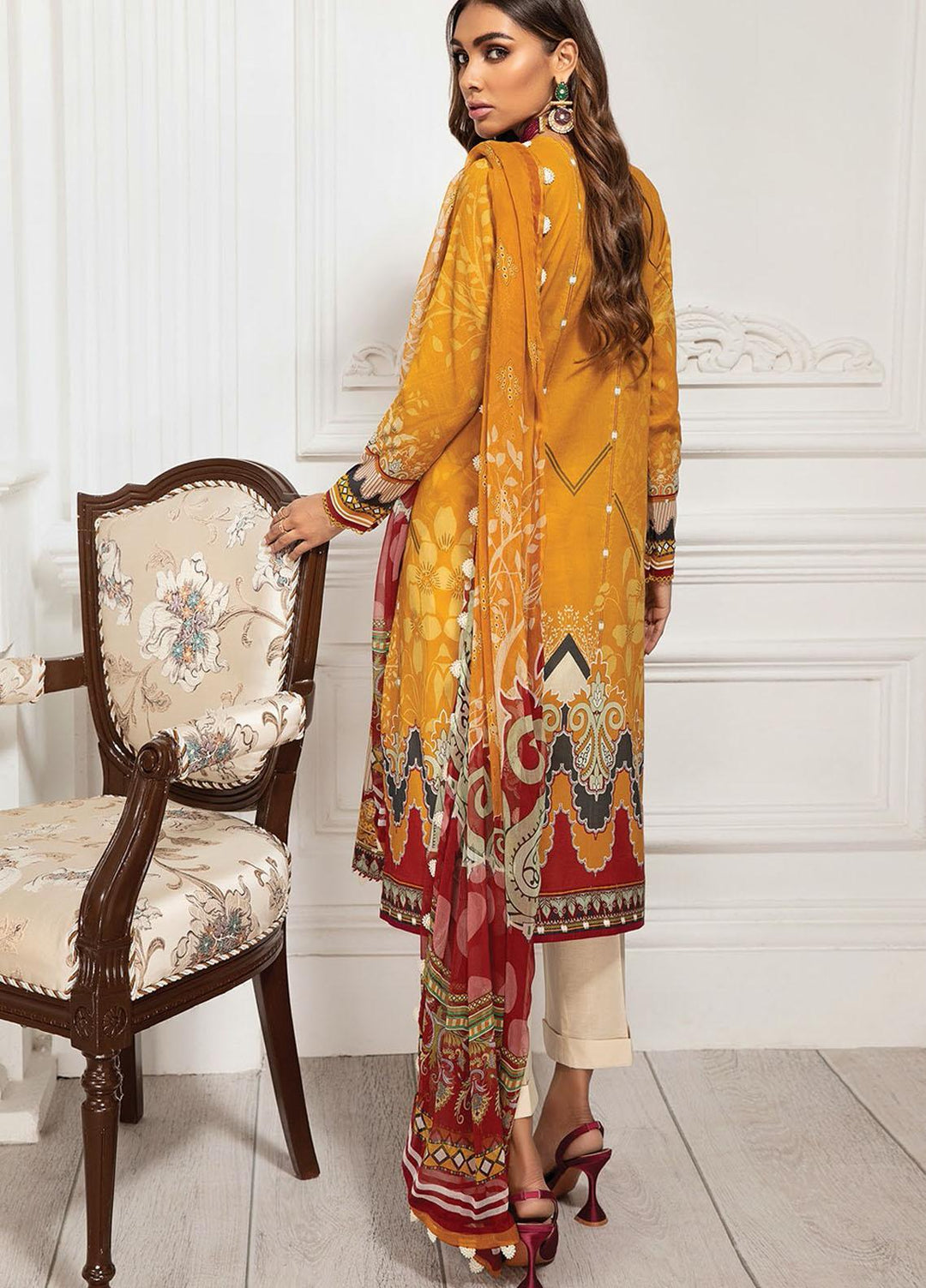 Farasha Embroidered Lawn Suits Unstitched 3 Piece FSH21-L3 08 Marigold - Festive Collection