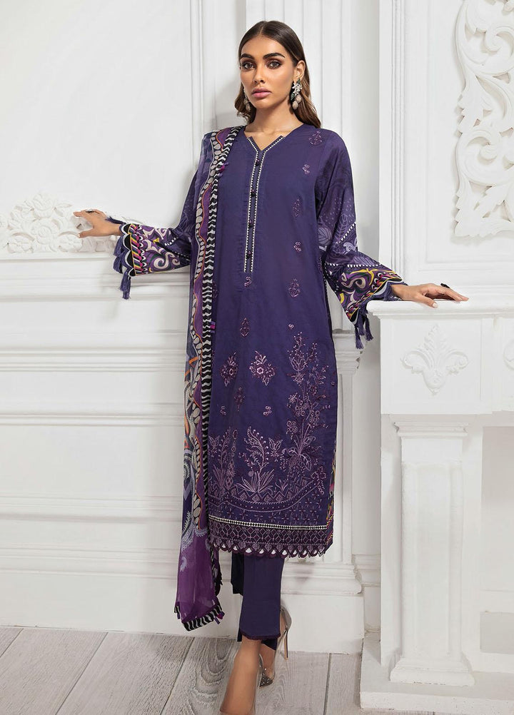 Farasha Embroidered Lawn Suits Unstitched 3 Piece FSH21-L3 09 Amethyst - Festive Collection