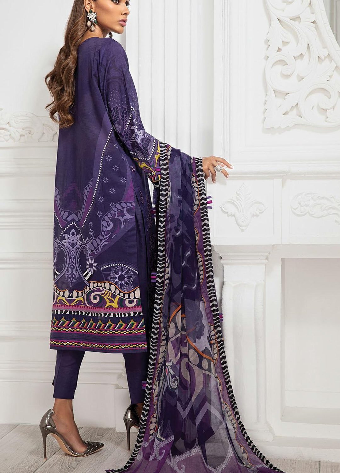 Farasha Embroidered Lawn Suits Unstitched 3 Piece FSH21-L3 09 Amethyst - Festive Collection