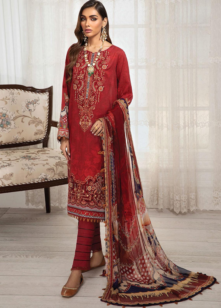 Farasha Embroidered Lawn Suits Unstitched 3 Piece FSH21-L3 10 Firethorn - Festive Collection