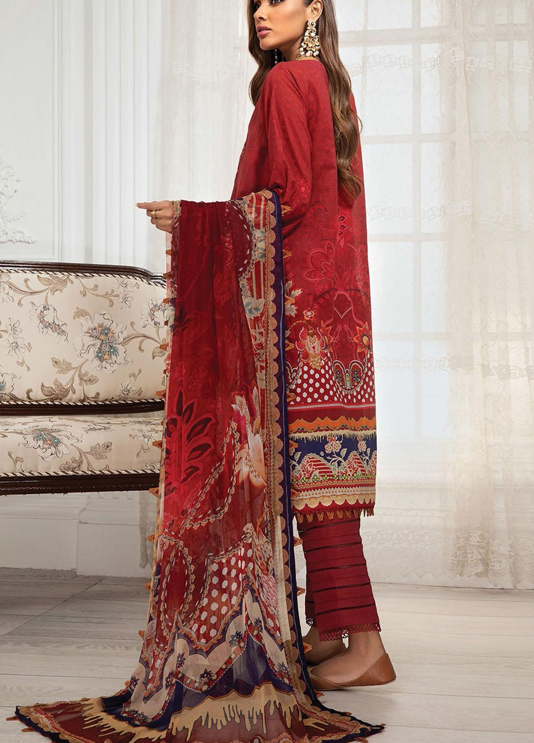 Farasha Embroidered Lawn Suits Unstitched 3 Piece FSH21-L3 10 Firethorn - Festive Collection