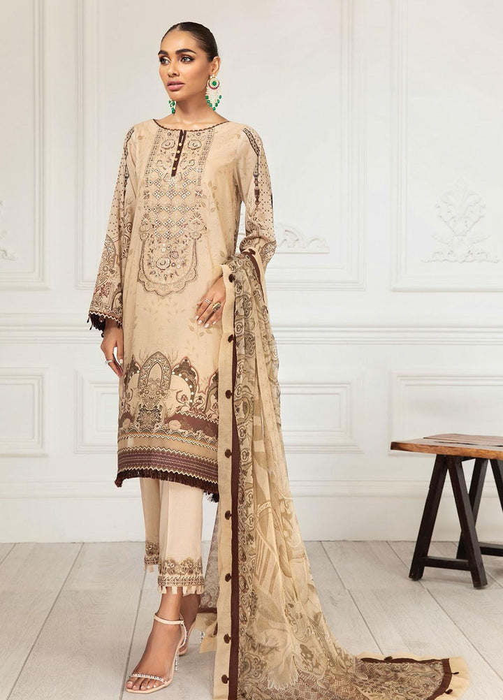 Farasha Embroidered Lawn Suits Unstitched 3 Piece FSH21-L3 12 Ivy Gold - Festive Collection
