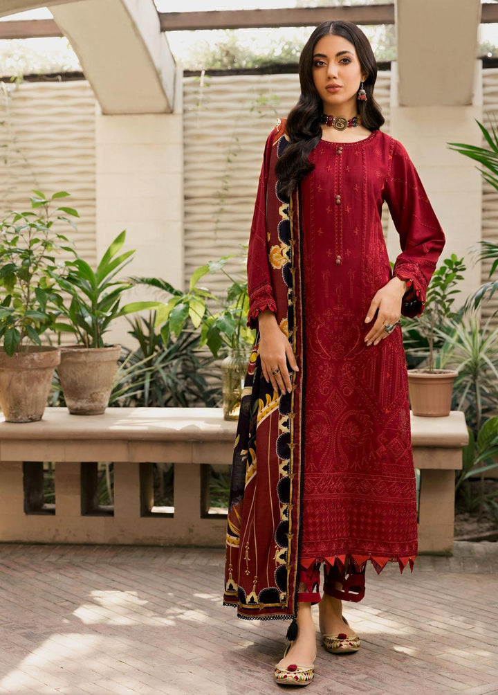 Farasha Embroidered Khaddar Suits Unstitched 3 Piece FSH21K 01 Carmine - Winter Collection