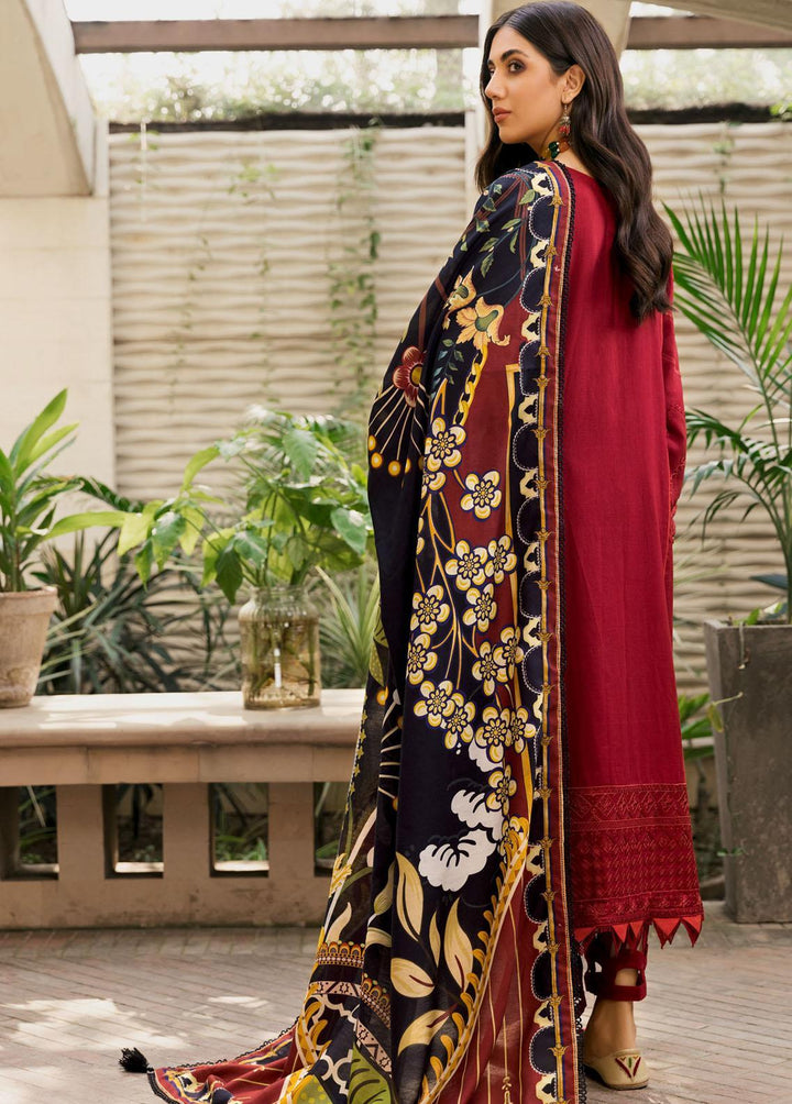 Farasha Embroidered Khaddar Suits Unstitched 3 Piece FSH21K 01 Carmine - Winter Collection