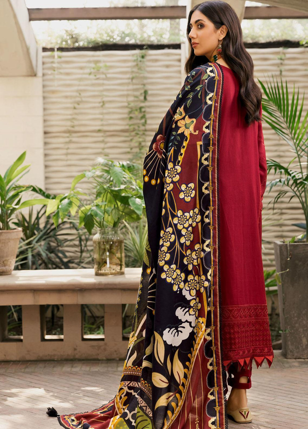 Farasha Embroidered Khaddar Suits Unstitched 3 Piece FSH21K 01 Carmine - Winter Collection