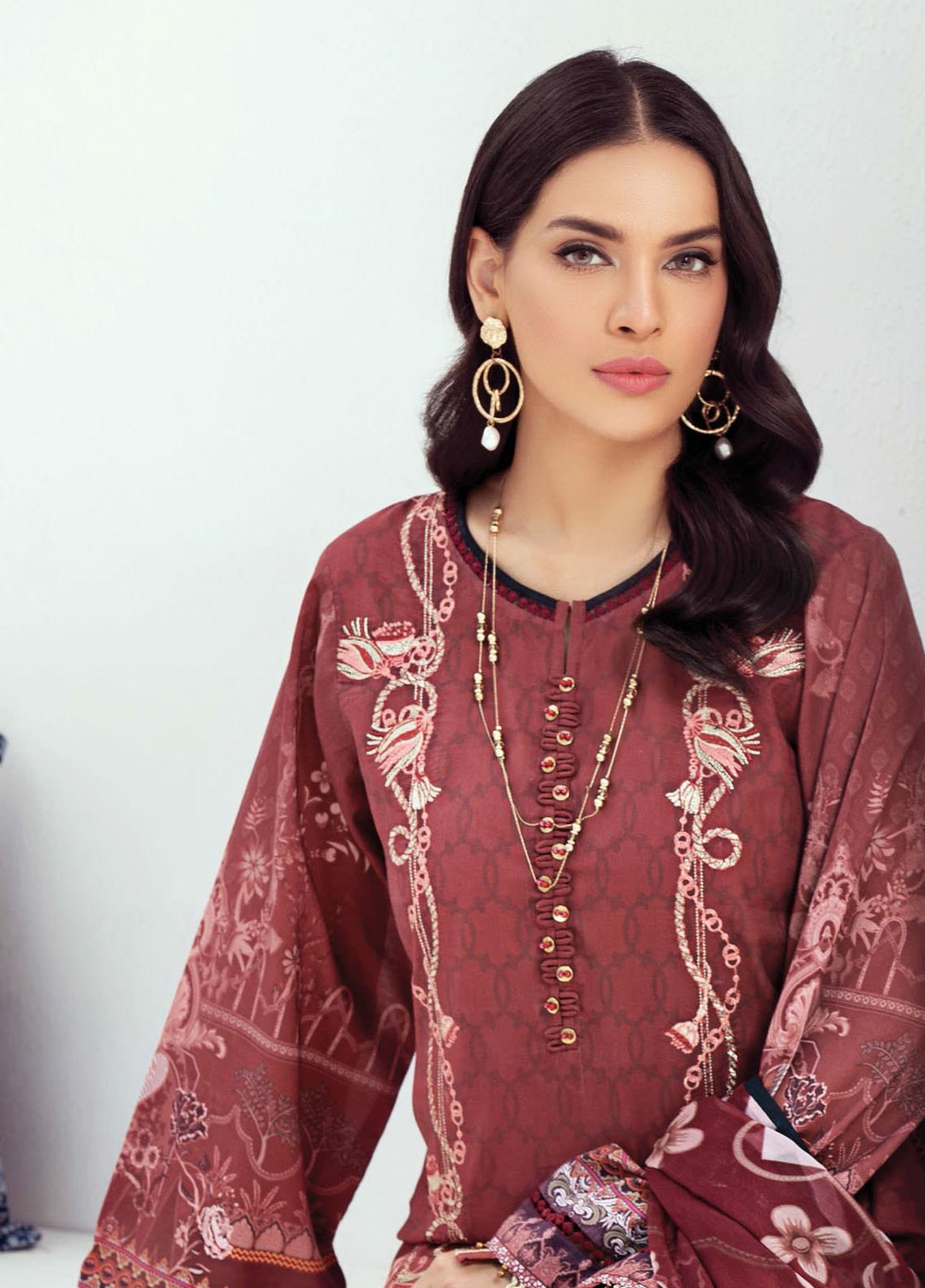 Farasha Embroidered Lawn Suits Unstitched 3 Piece FSH21L 03-PERSIAN RED - Summer Collection
