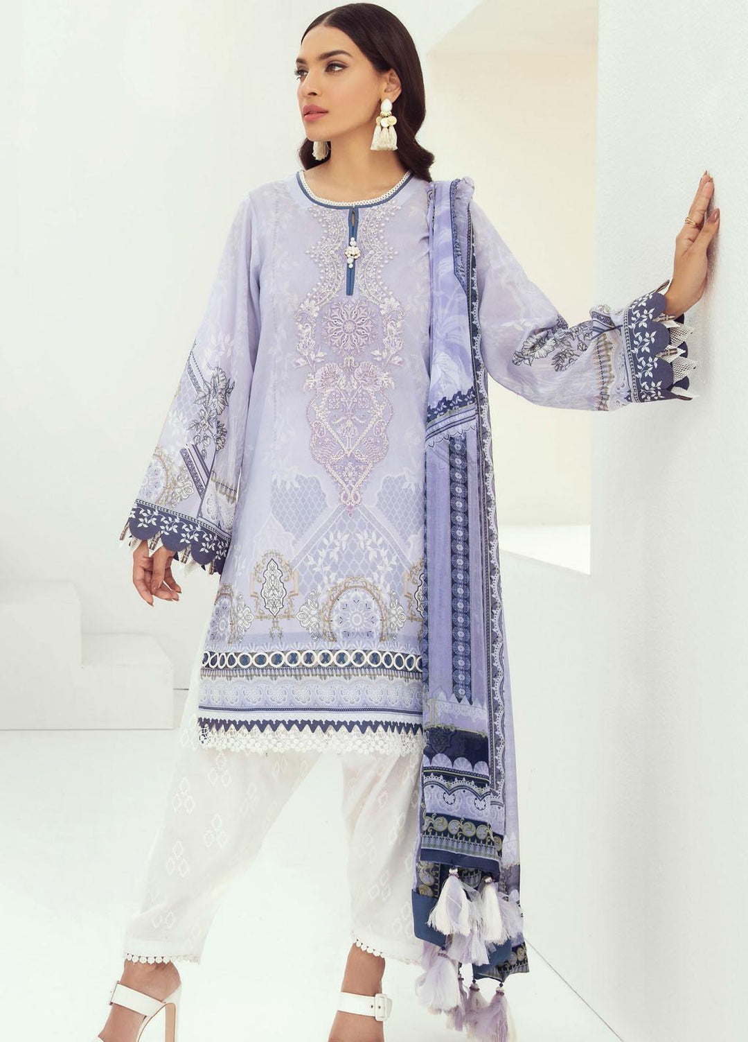 Farasha Embroidered Lawn Suits Unstitched 3 Piece FSH21L 04-LAVENDER DEW - Summer Collection