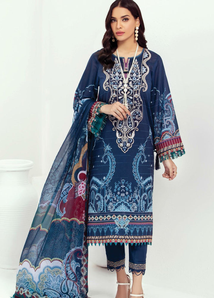Farasha Embroidered Lawn Suits Unstitched 3 Piece FSH21L 06-DEEP BLUE - Summer Collection