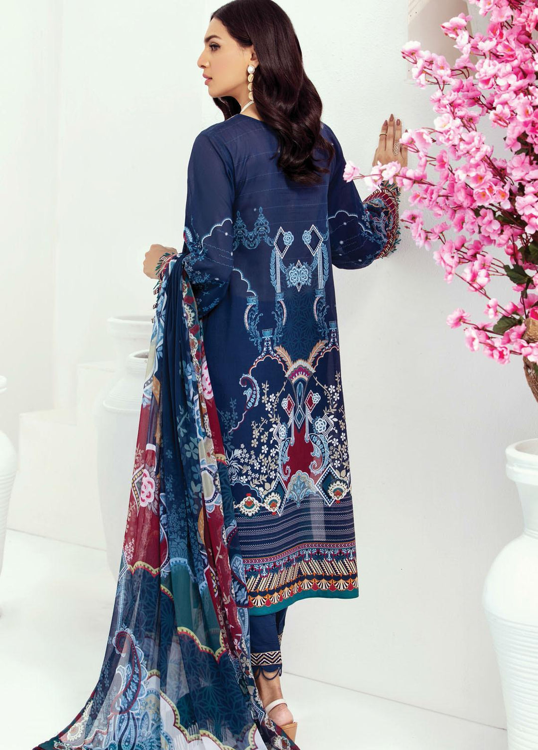 Farasha Embroidered Lawn Suits Unstitched 3 Piece FSH21L 06-DEEP BLUE - Summer Collection